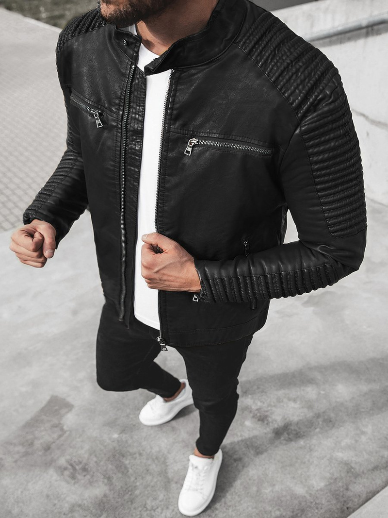 Куртка шкіряна чоловіча Чорна OZONEE YD/BF5920107Z