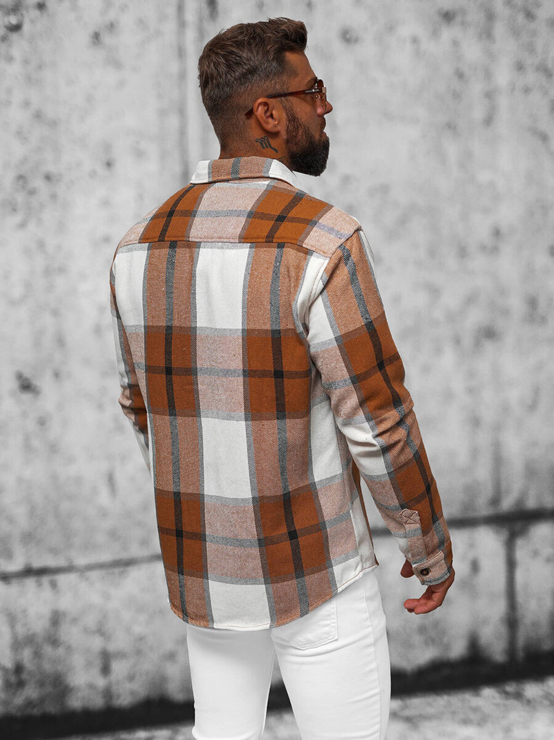 Koszula flanelowa męska brązowa OZONEE NB/MC727Y