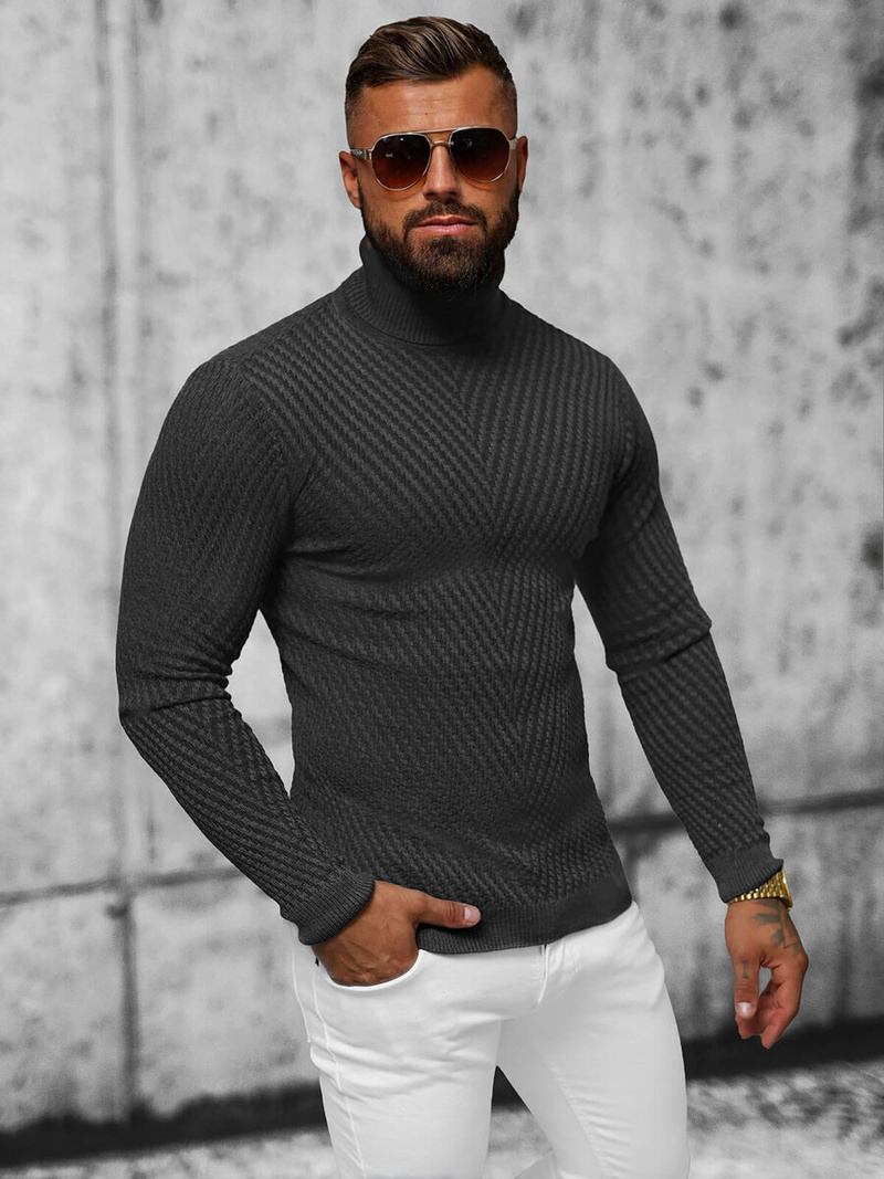 Sweter męski golf grafitowy OZONEE L/1596Z