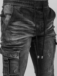 Spodnie jeansowe joggery męskie czarne OZONEE NB/MP0130N