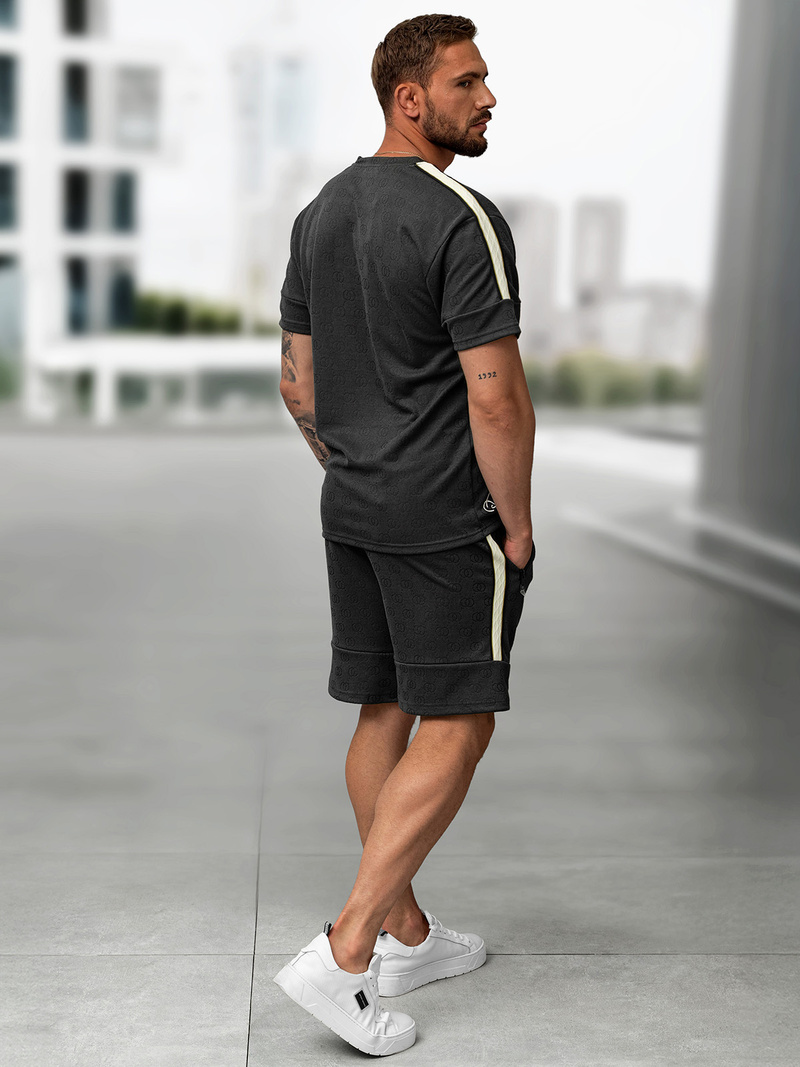 Komplet dresowy męski krótki ciemno-grafitowy OZONEE O/QQ1621AB