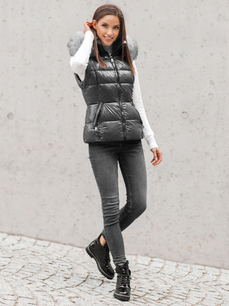 Стьобаний жіночий жилет сірий OZONEE O/DK027/24Z