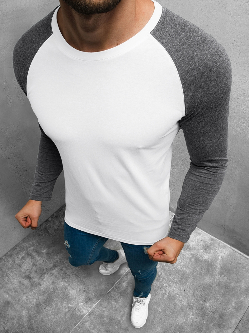 Футболка з довгим рукавом чоловіча Бiло-Графiтова OZONEE O/1218