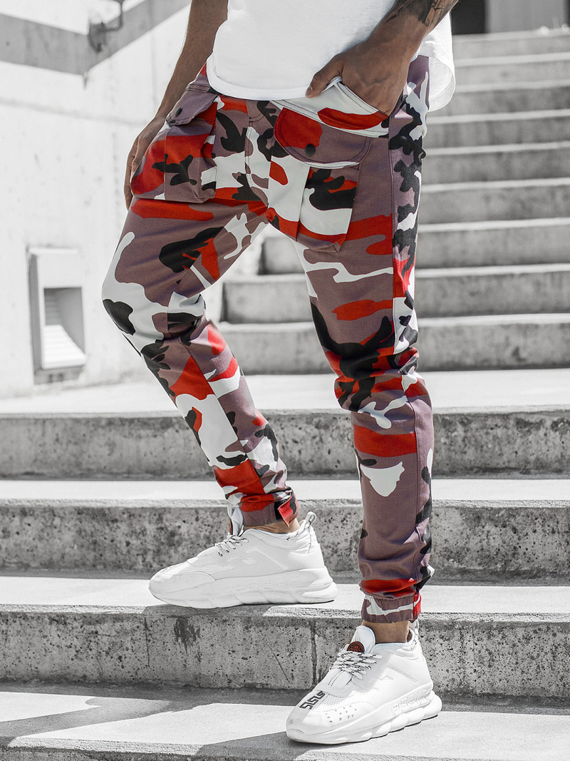 Spodnie męskie chino joggery bordowo-beżowe OZONEE G/11144