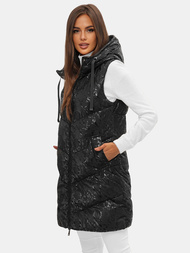 Kamizelka damska dwustronna długa pikowana z kapturem czarna OZONEE O/DK118/1