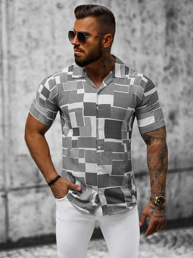 Koszula męska z krótkim rękawem szara OZONEE E/1400/123