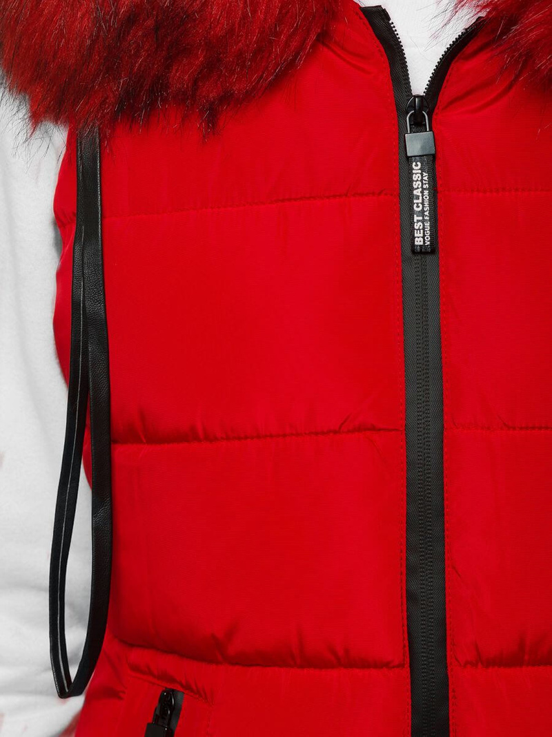 Kamizelka damska długa pikowana z futerkiem czerwona OZONEE O/M205/4