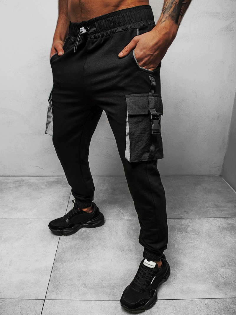 Spodnie męskie chino jogger materiałowe czarne b/21203004