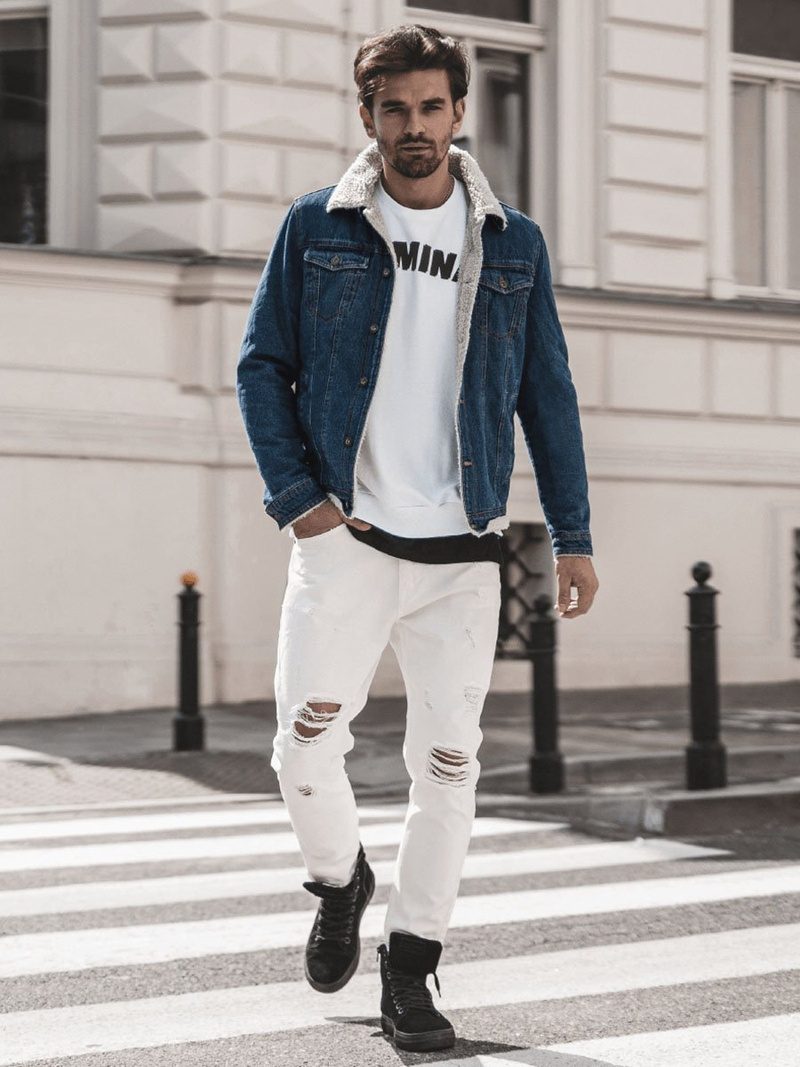 Spodnie jeansowe męskie białe OZONEE B/55082