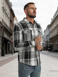 Koszula flanelowa męska w kratę czarno-biała OZONEE NB/MC728N/3