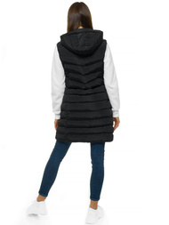 Kamizelka damska długa pikowana z kapturem czarna OZONEE N/6811/1