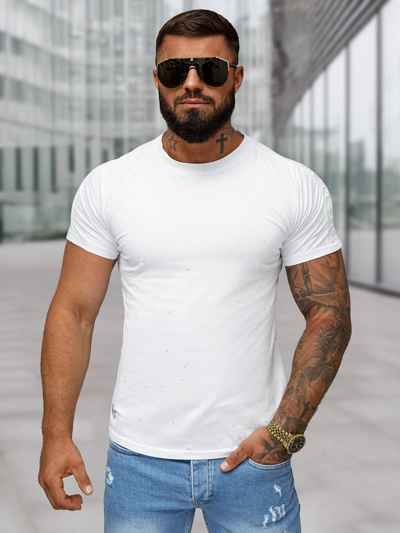 T-shirt męski slim fit biały OZONEE O/QQ1388