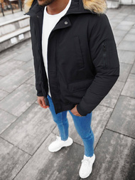 Kurtka zimowa męska z futerkiem czarna OZONEE JS/M2019/392