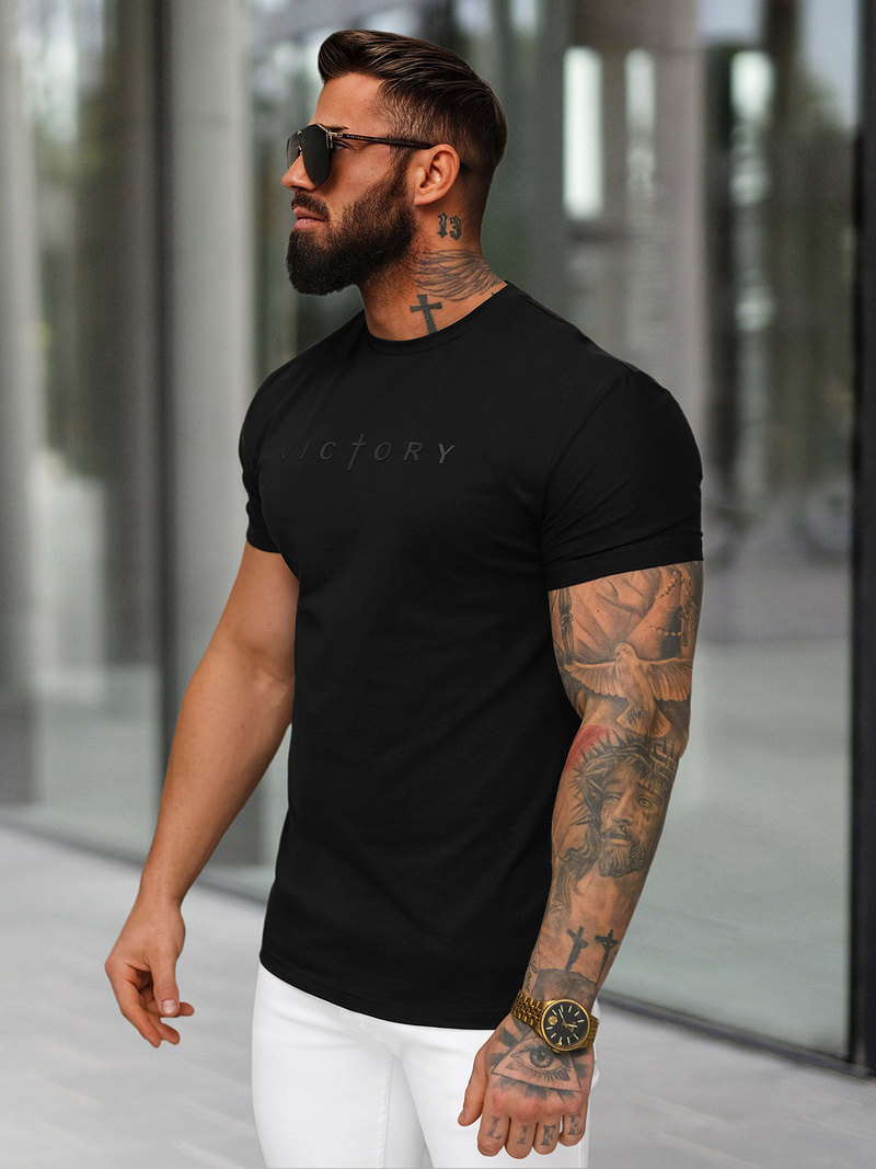 T-shirt męski slim fit czarny OZONEE NB/MT3138