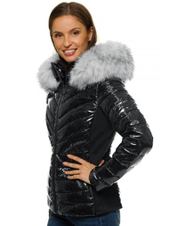 Kurtka zimowa damska z futerkiem czarna OZONEE O/DK059/1