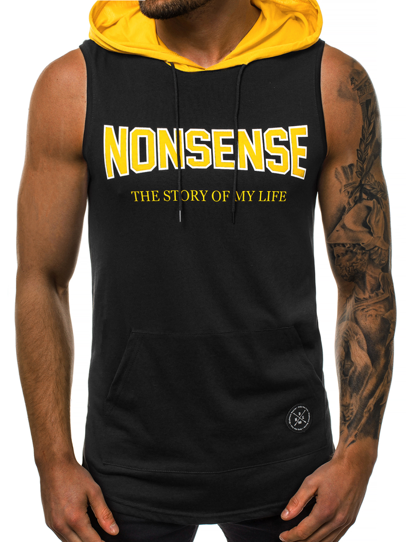 T-Shirt z kapturem męski czarny OZONEE MAD/2882Z