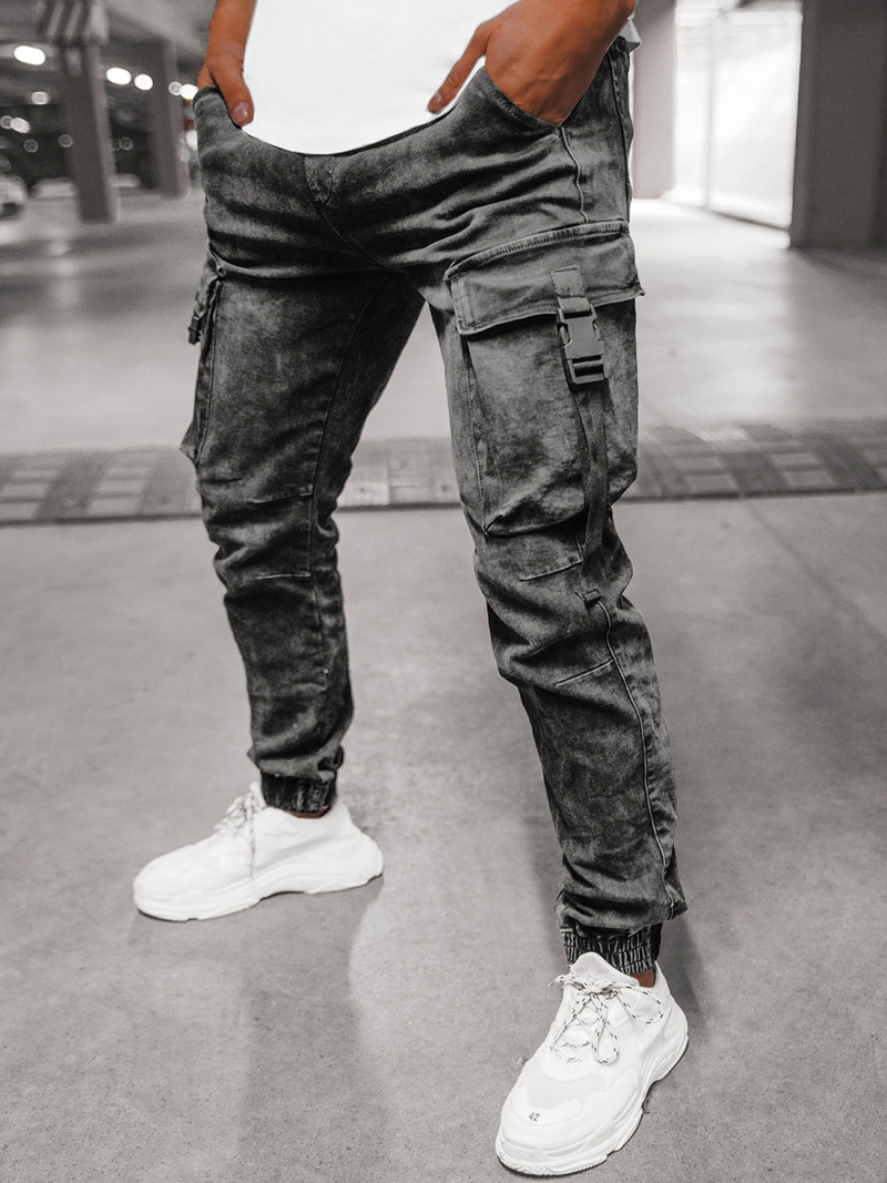 Spodnie jeansowe joggery męskie czarne OZONEE DR/TF082Z