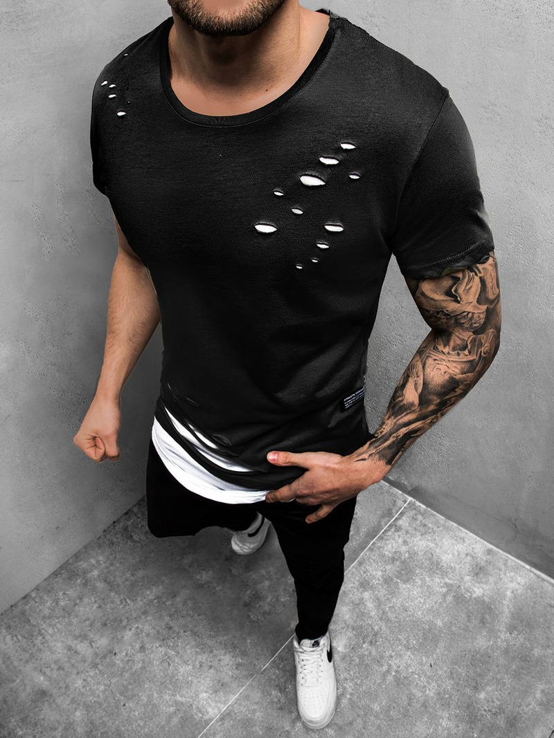 T-Shirt męski czarno-biały OZONEE O/1115Z