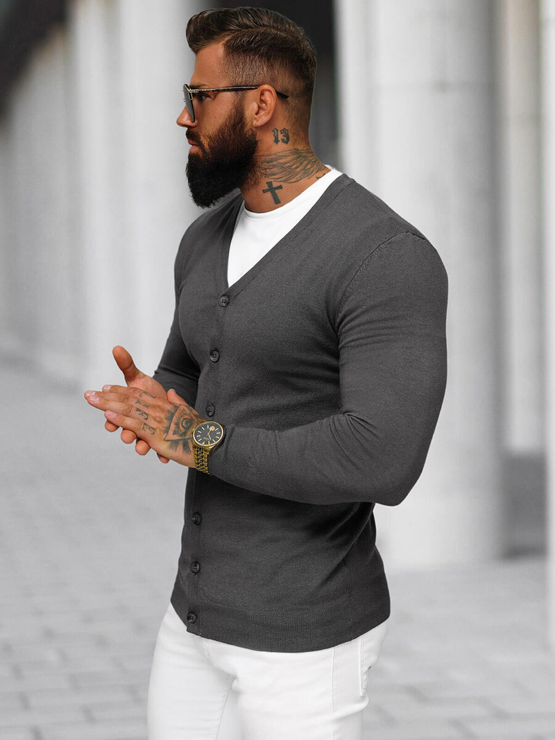 Sweter męski rozpinany grafitowy OZONEE NB/MM6006/3Z