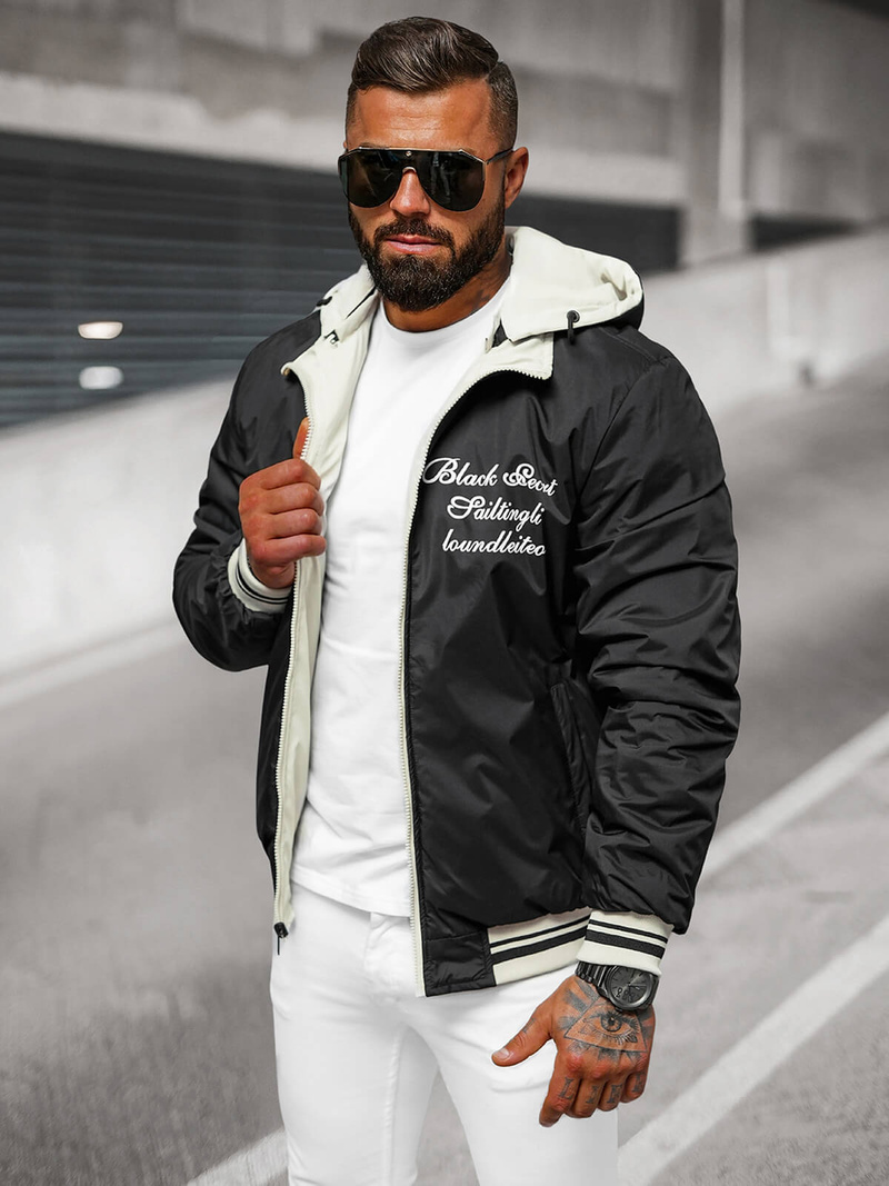 Чоловіча двостороння куртка чорна/Кремова OZONEE JS/84M3038/280