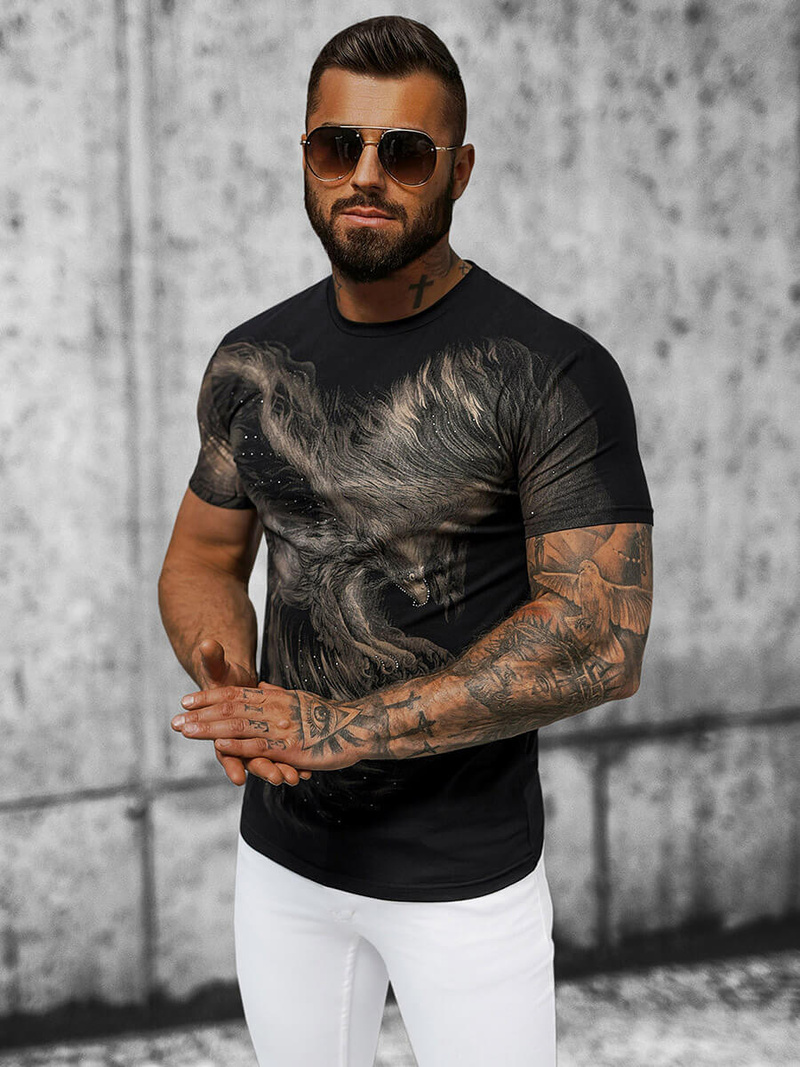 T-shirt męski slim fit czarny OZONEE NB/MT3039