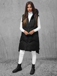Kamizelka damska długa pikowana z kapturem czarna OZONEE JS/M788/392Z