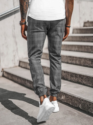 Spodnie męskie chino joggery w kratę grafitowe OZONEE DJ/2290/22Z