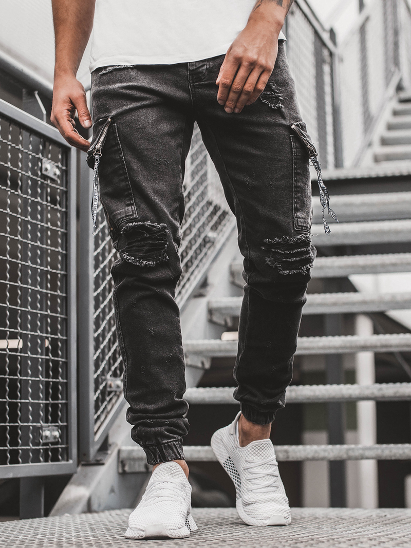 Spodnie jeansowe joggery męskie czarne OZONEE G/1083