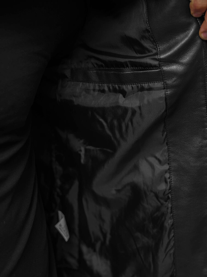 Чоловіча шкіряна куртка Чорна OZONEE JS/11Z8016