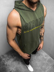 T-Shirt z kapturem męski khaki OZONEE MAD/2992Z