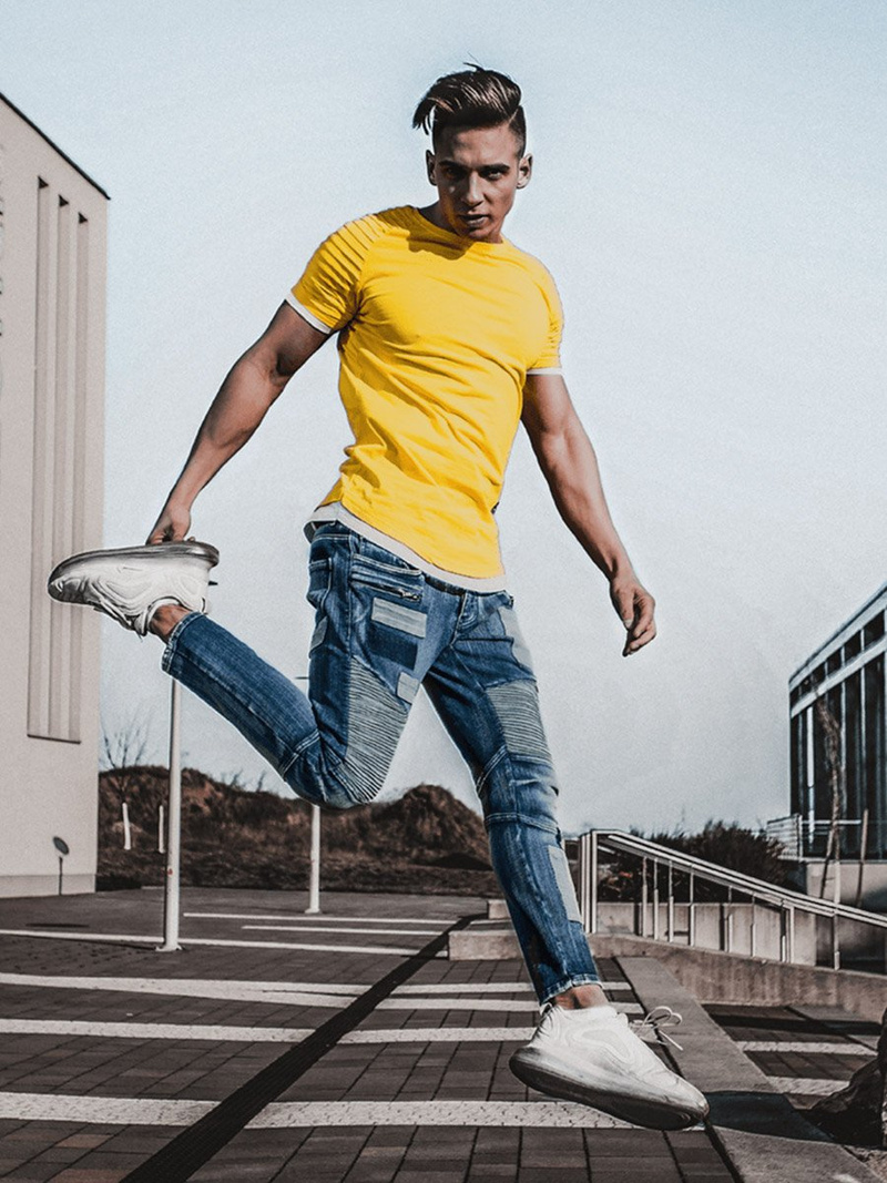 Spodnie jeansowe joggery męskie niebieskie OZONEE O/B4925