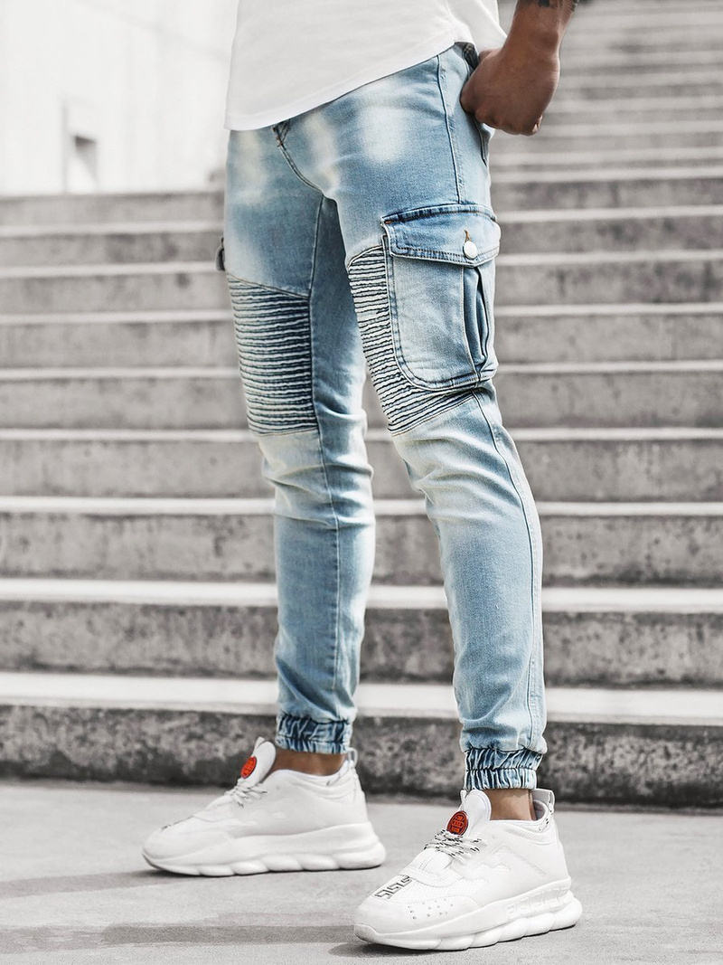 Spodnie jeansowe joggery męskie jasno-niebieskie OZONEE G/1064