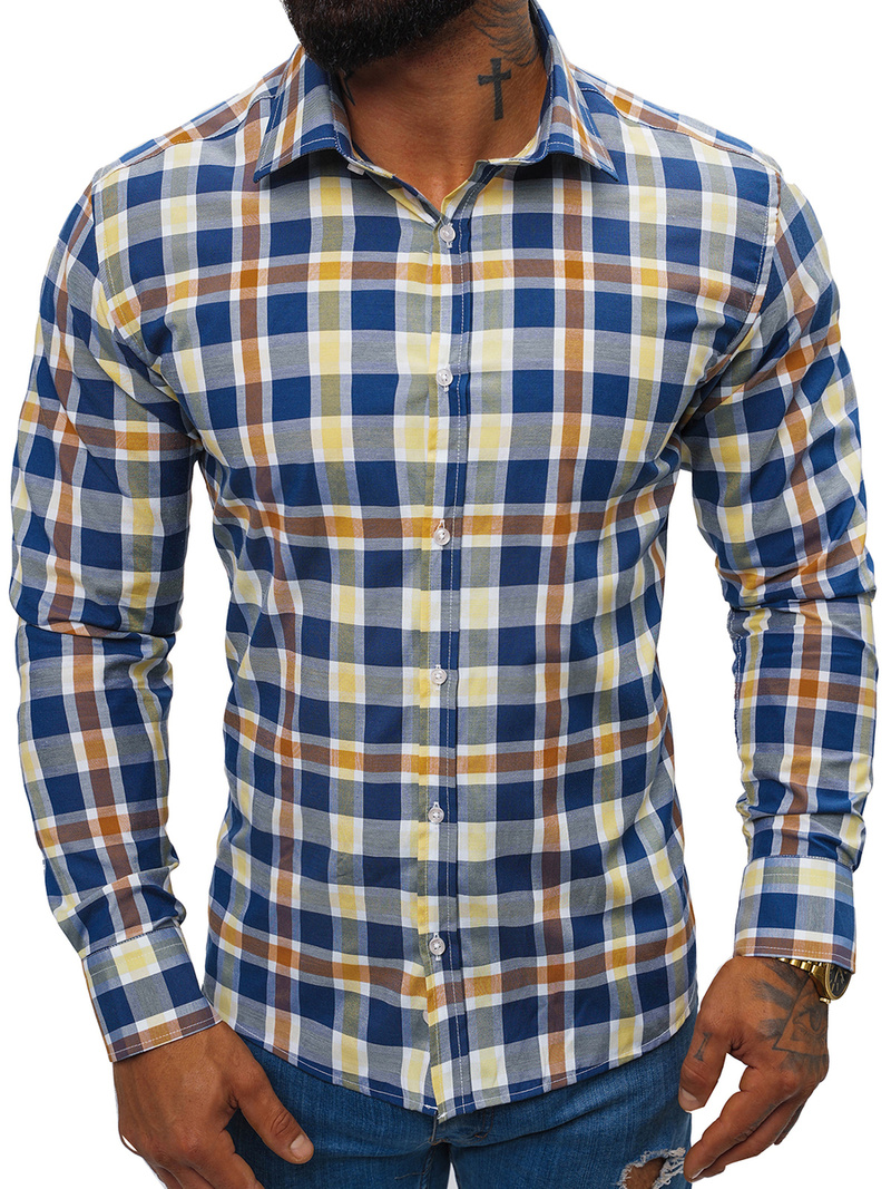 Koszula męska w kratę kolorowa OZONEE O/1022Z