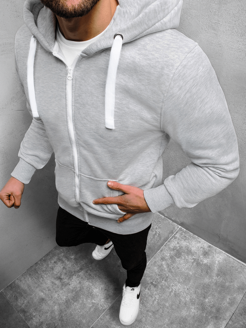 Bluza męska rozpinana z kapturem jasno-szara OZONEE O/11039