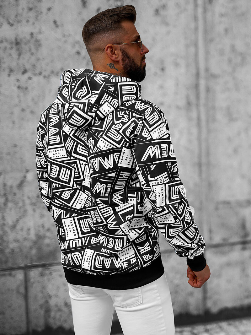 Bluza z kapturem męska czarno-biała OZONEE JS/8B1138/1
