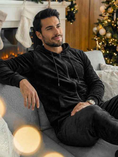 Komplet dresowy męski welurowy czarny OZONEE JS/8C1169/3Z