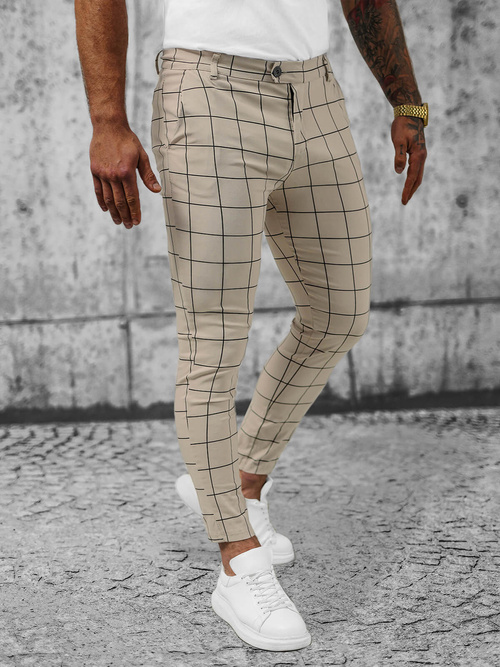 Spodnie męskie chino materiałowe beżowe OZONEE O/P4009