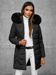 Kurtka zimowa damska długa z futerkiem czarna OZONEE JS/16M9121/392