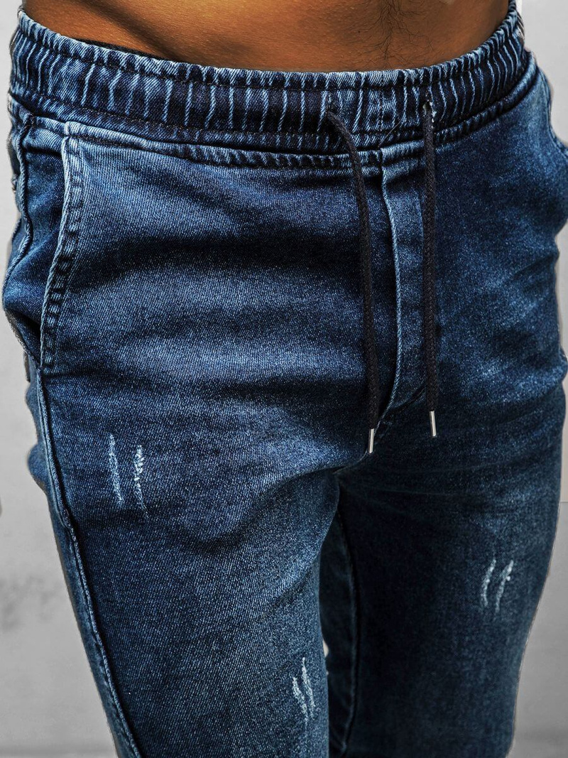 Spodnie jeansowe joggery męskie ciemno-niebieskie OZONEE DJ/5672