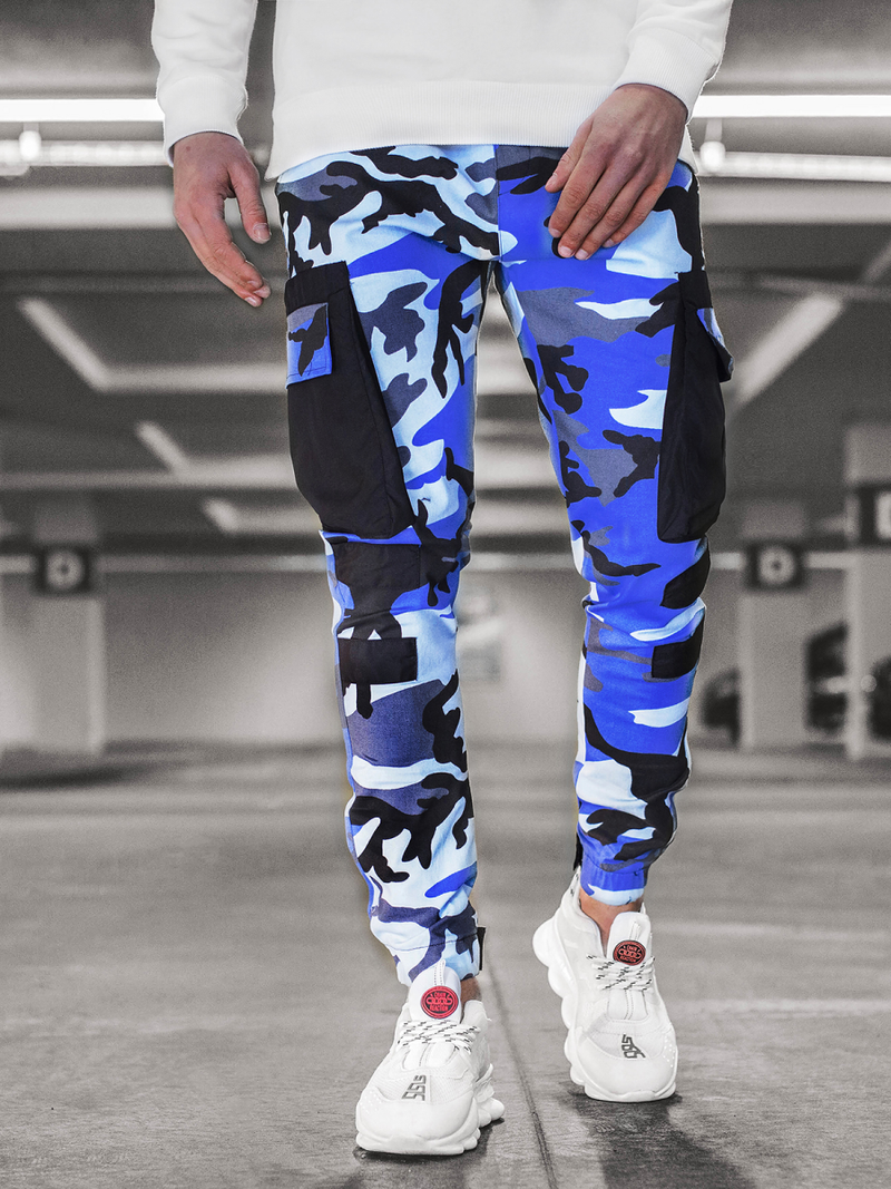 Spodnie męskie chino joggery niebiesko-czarne OZONEE G/11131