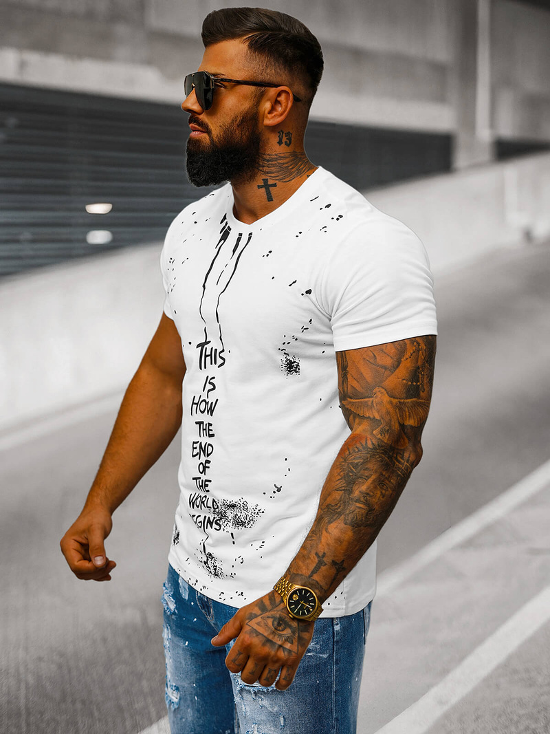 T-shirt męski biały OZONEE O/8T1259/1