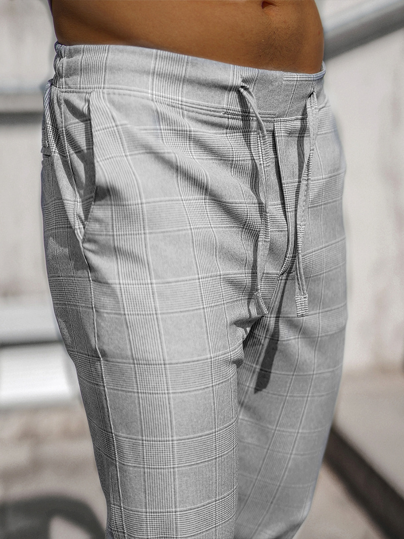 Spodnie męskie chino joggery w kratę szare OZONEE DJ/2296/22Z