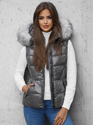 Kamizelka damska pikowana z futerkiem szara OZONEE O/DK027/24Z