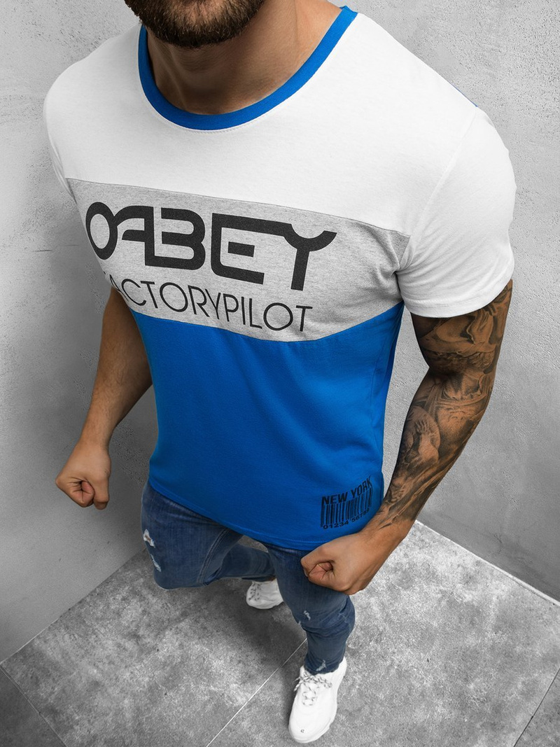 T-Shirt męski z nadrukiem niebieski OZONEE O/1179Z