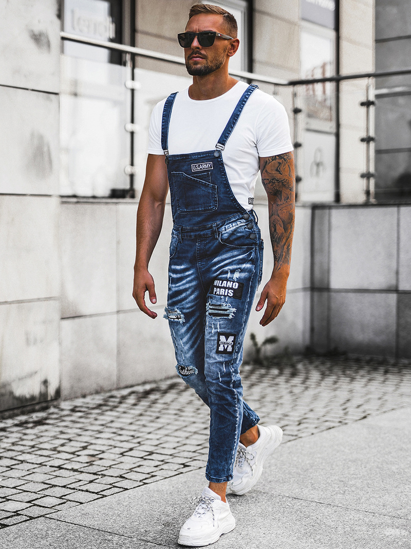 Spodnie jeansowe męskie ogrodniczki niebieskie OZONEE O/E9682