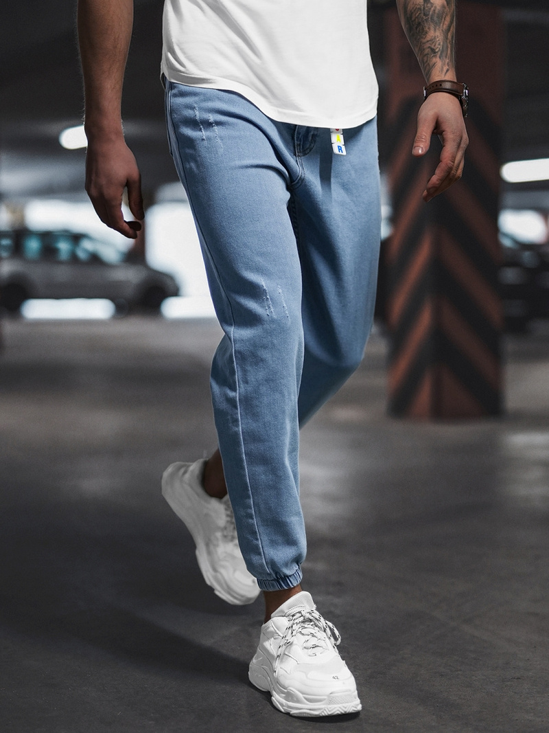 Spodnie jeansowe joggery męskie niebieskie OZONEE DO/6115/2