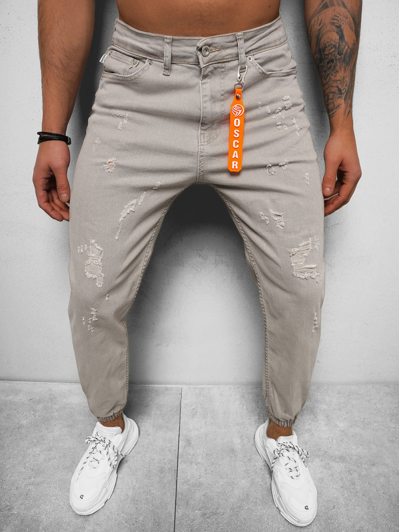 Spodnie jeansowe joggery męskie szare OZONEE DO/6100