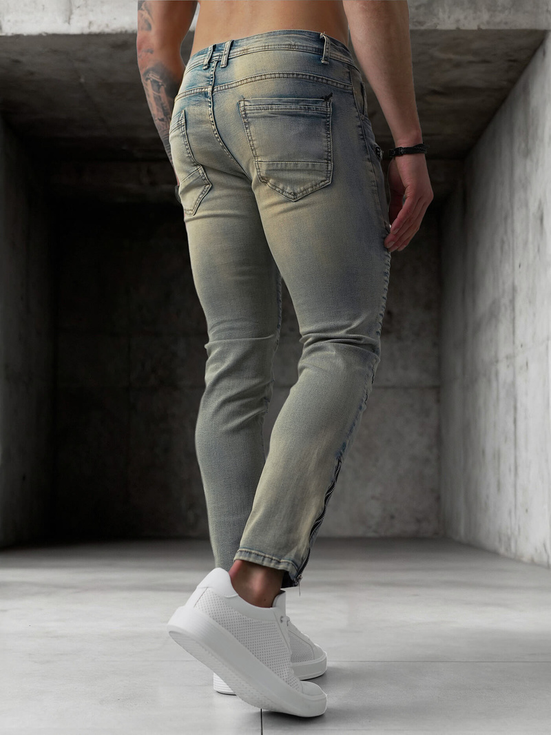 Spodnie jeansowe męskie slim fit niebieskie OZONEE O/EM8886