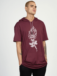 T-Shirt z kapturem męski bordowy OZONEE MR/21553