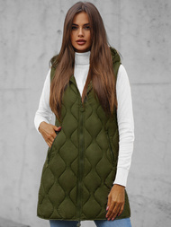 Kamizelka damska długa pikowana z kapturem khaki OZONEE O/H928/13Z